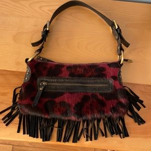 Vintage calfskin fringe shoulder bag